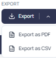 Export button with the CSV and PDF format options displayed