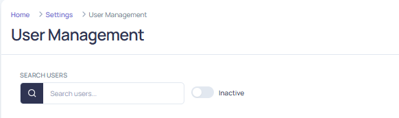 User list with the Active toggle switched off, showing inactive users