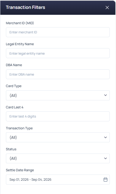 Transactions filter bar