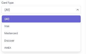 Payment Type filter open, showing the available payment type options