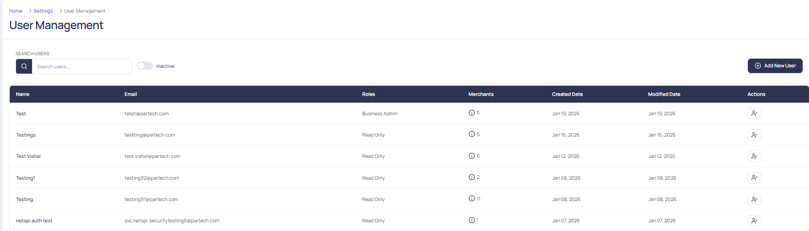 User list with the Action button menu open, showing the Reactivate option