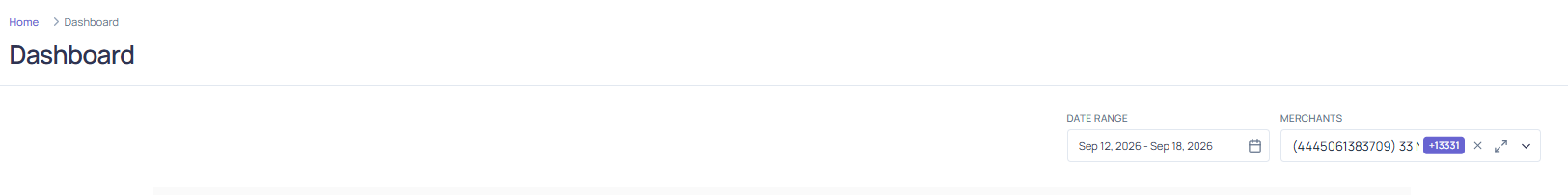 Dashboard filter bar with the Date Range and Merchants filters