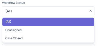 Workflow Status filter open, showing the available workflow status options
