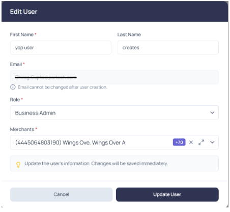 Edit User dialog with the editable user fields