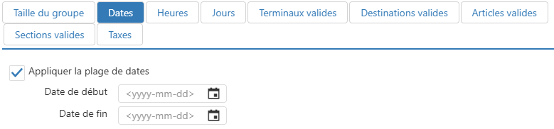 Boîte de dialogue Modifier Frais supplémentaires, onglet Dates
