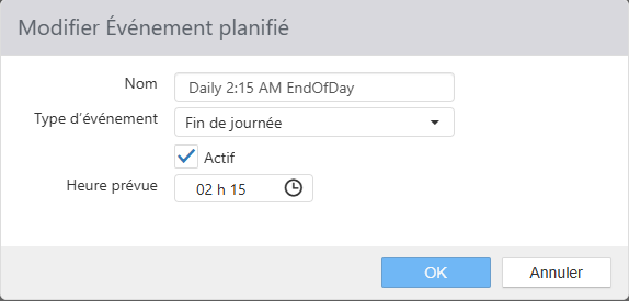 Boîte de dialogue Modifier Événement planifié