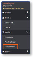Orders sidebar menu