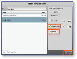 Item Availability dialog with Not Available option