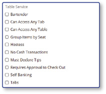 Table Service checkboxes