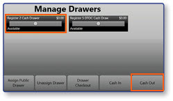 Manage Drawers with Cash In and Cash Out buttons
