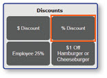 Discounts menu with % Discount option