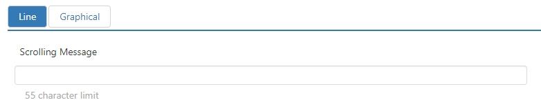 Options > Customer Display > Line tab, showing the Scrolling Message field with a 55 character limit