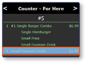 Order list with item highlighted