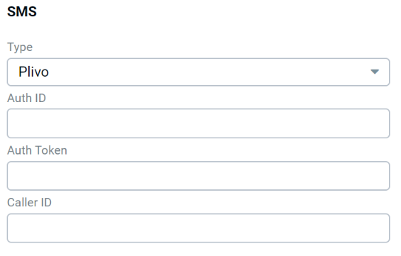 Edit Integration form for SMS with Type set to Plivo, and Auth ID, Auth Token, and Caller ID fields