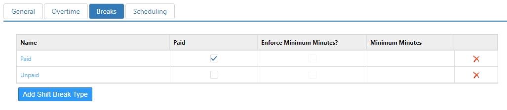 Options > Labor > Breaks tab