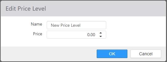 Edit Price Level dialog with Name and Price fields