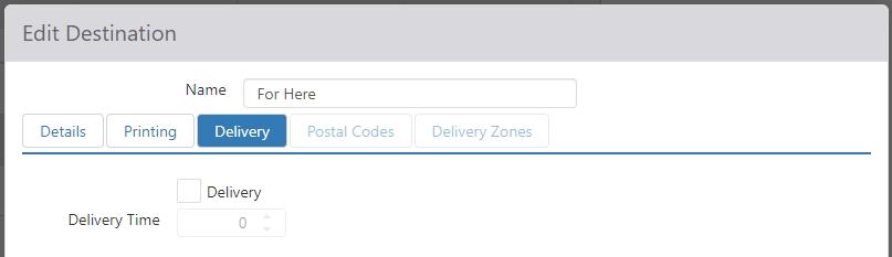 Delivery tab on Edit Destination dialog with Delivery checkbox and Delivery Time field