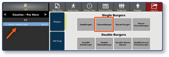 Register menu with Single Burgers and Double Burgers