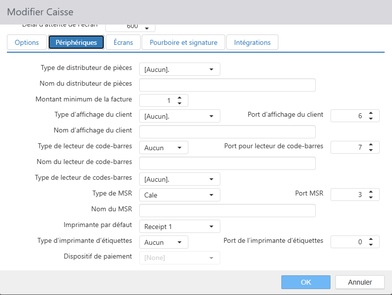 Boîte de dialogue Modifier le registre, onglet Périphériques