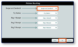 Printer Routing dialog showing printer assignments
