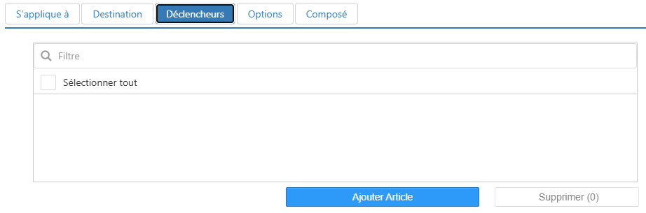 Boîte de dialogue Modifier Taxe, onglet Déclencheurs