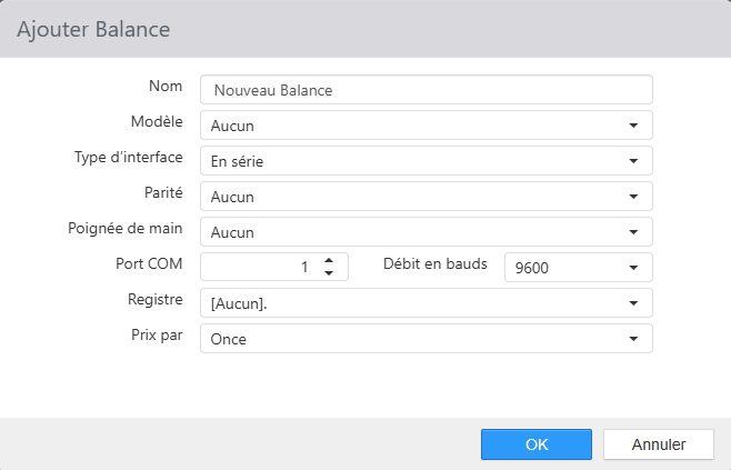 Boîte de dialogue Ajouter Balance