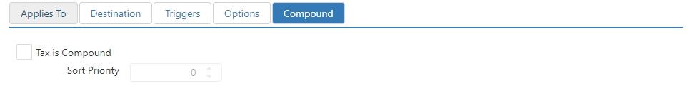 Edit Tax dialog, Compound tab, showing the Tax is Compound check box and Sort Priority field
