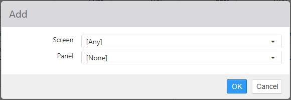 Add dialog for adding selection panels to a combo, with Screen and Panel drop-down lists