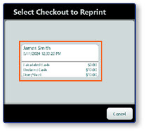 Select Checkout to Reprint dialog
