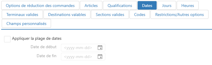 Modifier la boîte de dialogue de promotion, onglet Dates