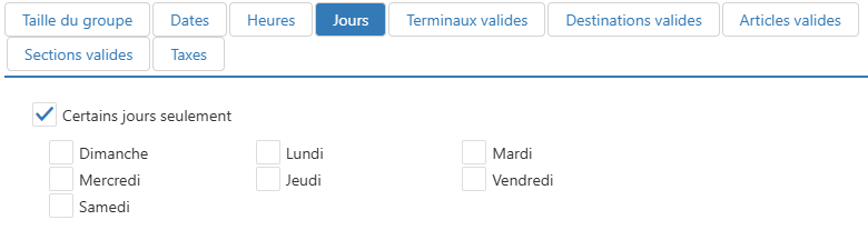 Boîte de dialogue Modifier Frais supplémentaires, onglet Jours
