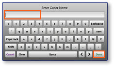Enter Order Name keypad