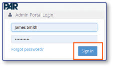 Admin Portal Login screen