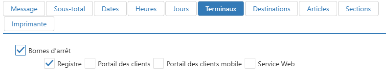 Boîte de dialogue Modifier le message de l'imprimante, onglet Terminaux