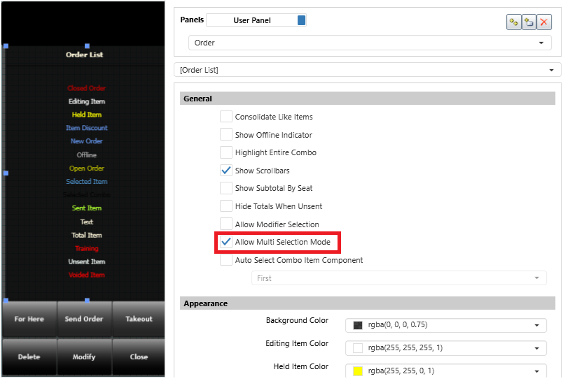 Multi Select Mode in Layout on the Order List panel