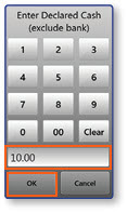 Enter Declared Cash keypad interface