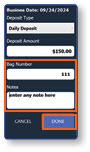 Bank Deposits form with Bag Number and Notes fields