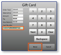 Gift Card dialog with keypad