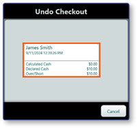 Undo Checkout dialog with checkout selection