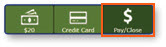 Pay/Close button and menu options