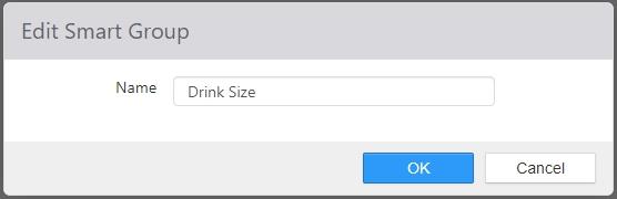 Edit Smart Group dialog with a Name field set to Drink Size