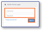 Admin Portal Login screen