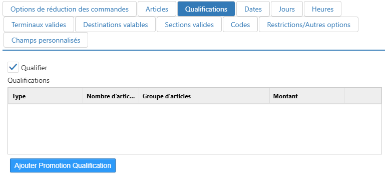 Modifier la boîte de dialogue de promotion, onglet Qualifications