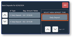 Bank Deposits dialog showing Daily Deposit option
