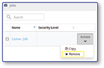 Jobs table with Actions dropdown menu