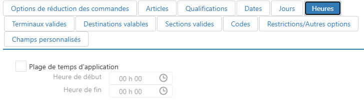 Modifier la boîte de dialogue de promotion, onglet Heures