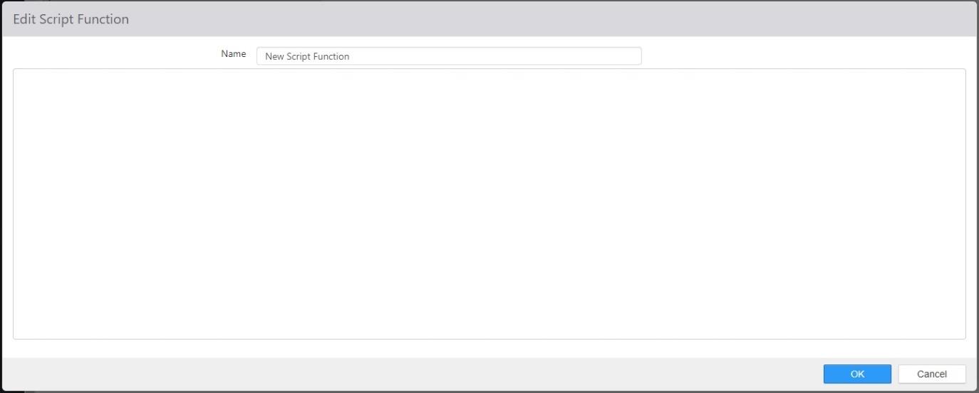 Edit Script Function dialog with a Name field and a large code editing area