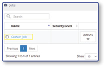 Jobs table with Name and Security Level columns