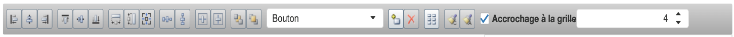 Barre d'outils complète de la page de mise en page, avec tous les groupes de boutons d'alignement, de taille, d'espacement et de disposition