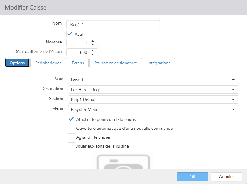 Dialogue Modifier le registre, onglet Options